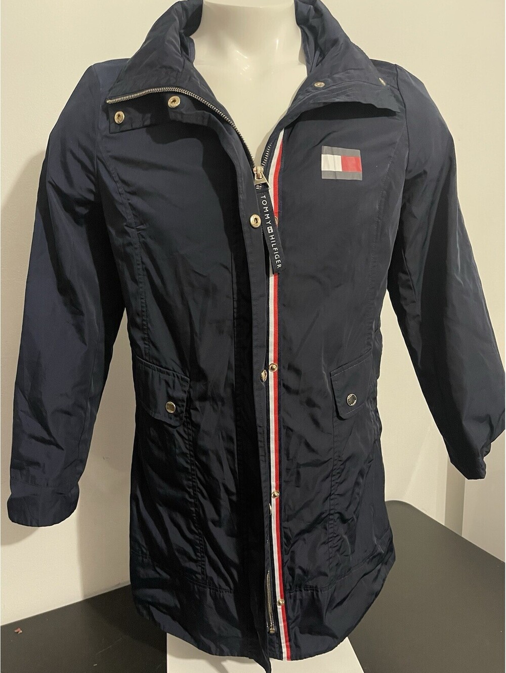 Vintage Tommy Hilfiger Womens Jacket Size Medium Navy Blue Drawstring Waist